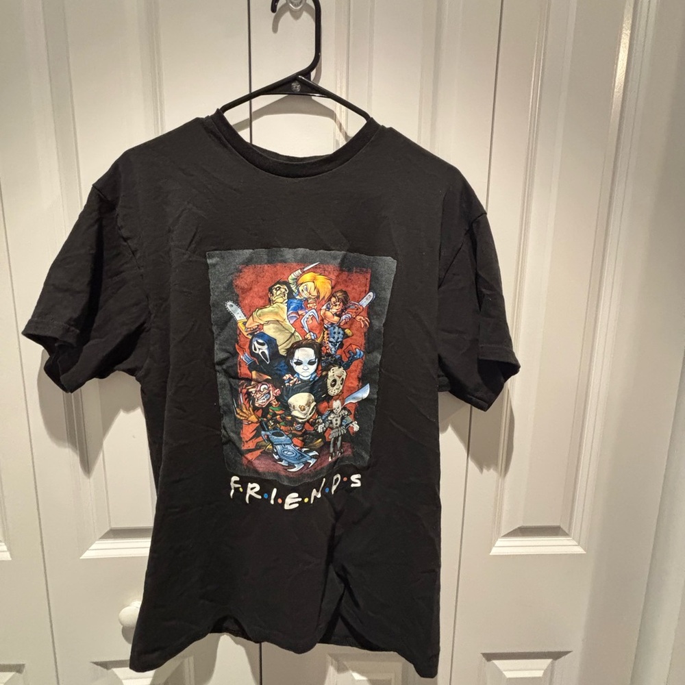 Black Graphic T-Shirt with Friends Design